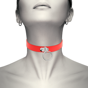 COQUETTE CHIC DESIRE - RED VEGAN LEATHER COLLAR WOMEN'S FETISH ACCESSORY