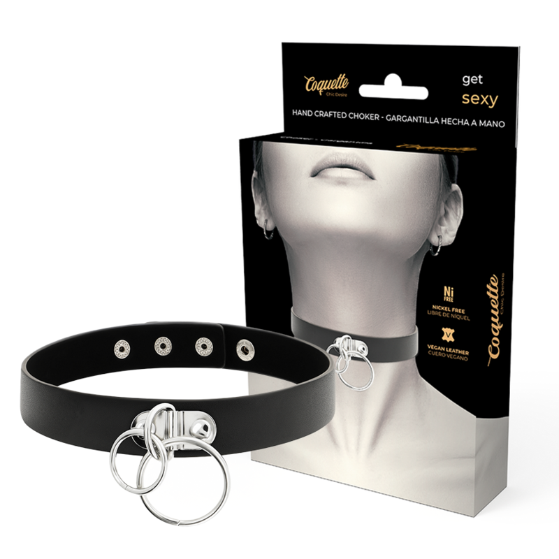 COQUETTE CHIC DESIRE - COLLAR DE PIEL VEGANA CON DOBLE ANILLO