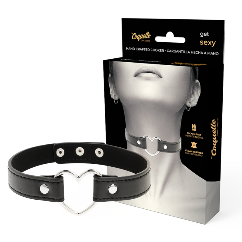 COQUETTE CHIC DESIRE - COLLAR DE CUERO VEGANO CON CORAZÓN ACCESORIO PARA MUJER