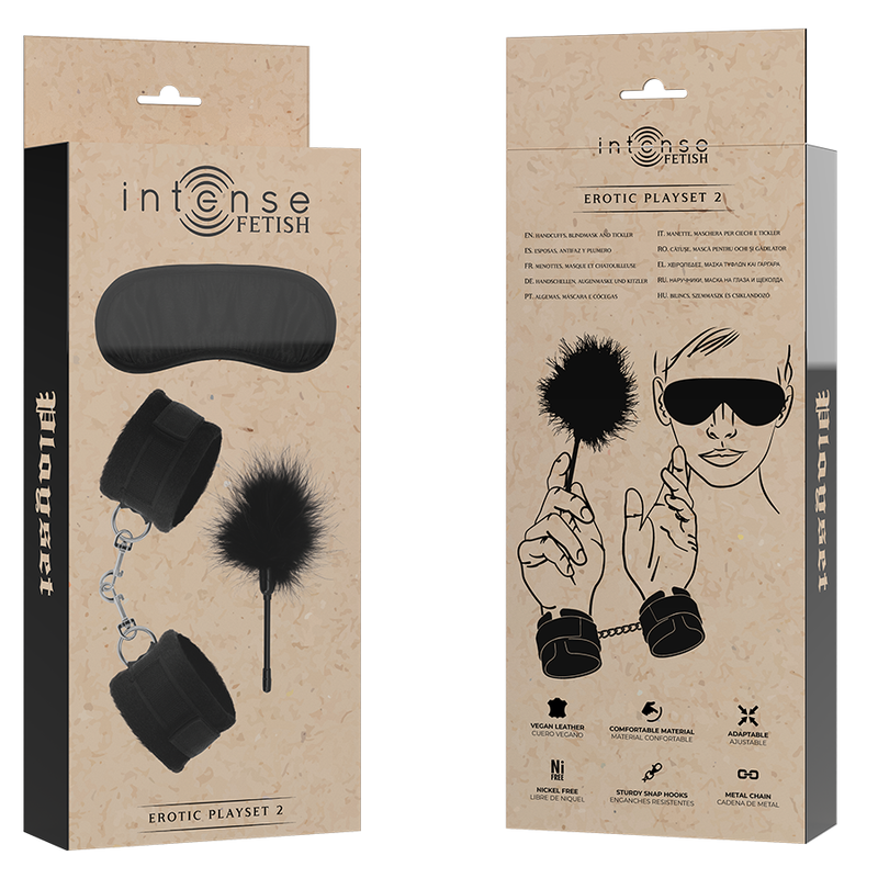 INTENSE - FETISH PLAYSET ERÓTICO 2 CON ESPOSAS, VENDA PARA OJOS Y PLUMERO