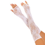 LEG AVENUE - GUANTES SIN DEDOS DE REJILLA FLOREALE BIANCO