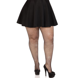 LEG AVENUE - BLACK PLUS SIZE CRYSTALLIZED FISHNET STOCKINGS