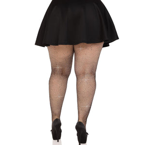 LEG AVENUE - BLACK PLUS SIZE CRYSTALLIZED FISHNET STOCKINGS