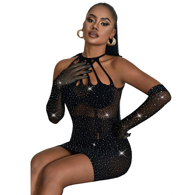 SUBBLIME - 952235 BLACK RHINESTONE MESH DRESS ONE SIZE