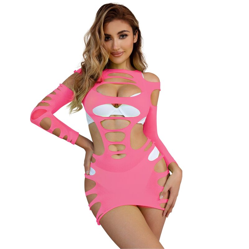 SUBBLIME - 952273 ABITO ELASTICO A RETE A MANICHE LUNGHE ROSA TAGLIA UNICA