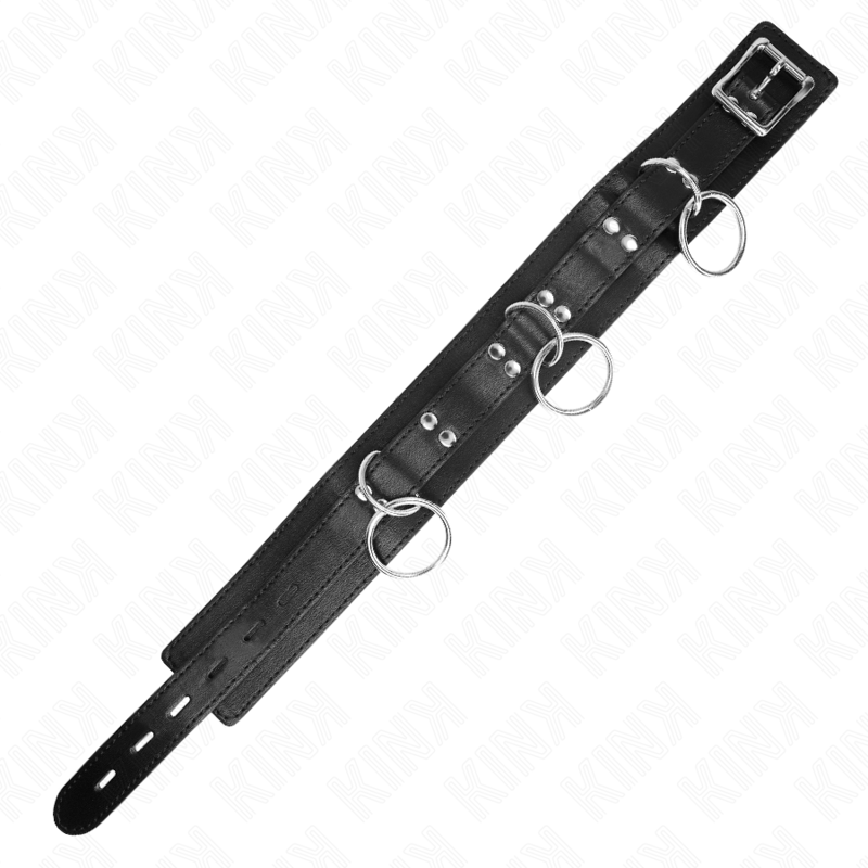KINK - COLLAR DE ESCLAVITUD CON 3 ANILLOS Y CORREA DE 80 CM 53 X 5 CM