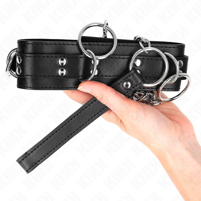 KINK - COLLAR DE ESCLAVITUD CON 3 ANILLOS Y CORREA DE 80 CM 53 X 5 CM