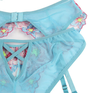 SUBBLIME - 954109 CONJUNTO DE SUJETADOR Y BRAGA CON CINTURILLA, SUJETADOR FLORAL AZUL S/M