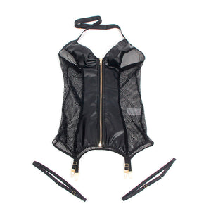 SUBBLIME - 954444 SEXY BLACK LEATHER MESH DRESS S/M