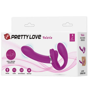 PRETTY LOVE - VALERIE VIBRADOR DOBLE STRAP-ON 12 VIBRACIONES PÚRPURA
