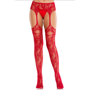 LEG AVENUE - RED GARTER LACE STOCKINGS