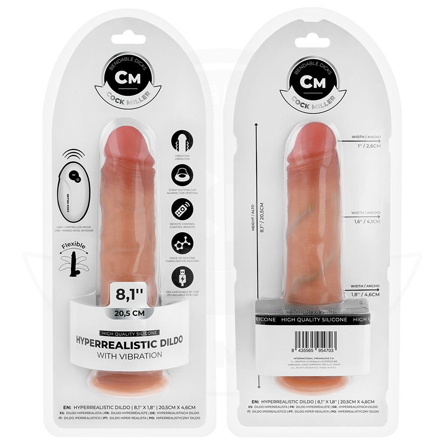 COCK MILLER - DILDO REALISTA CON VENTOSA Y VIBRACIÓN A CONTROL REMOTO 20,5 CM