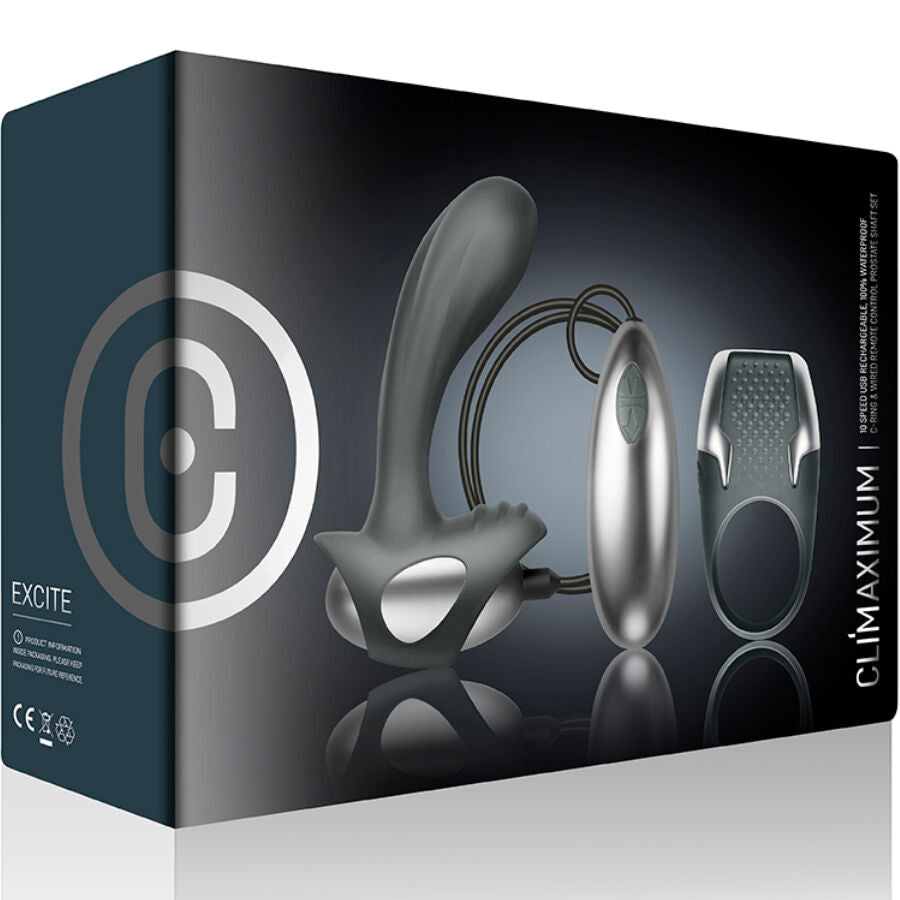 CLIMAXIMUM - EXCITE KIT ANELLO PER IL PENE + MASSAGGIATORE PROSTATICO CON FILO