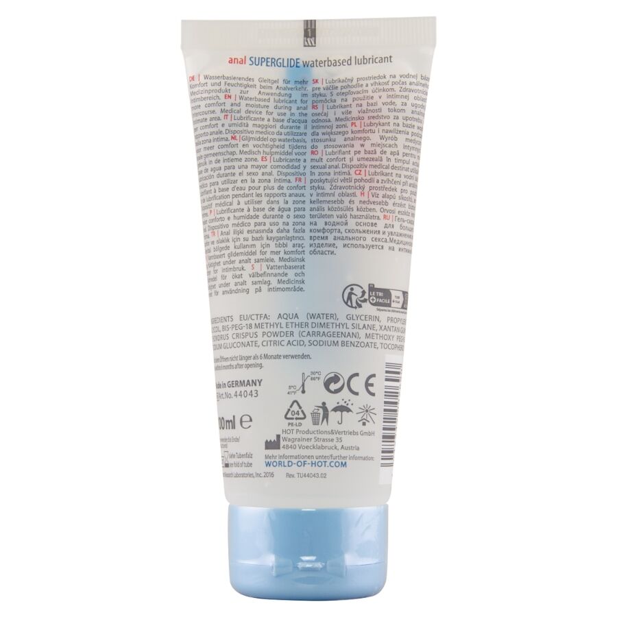 HOT - ANAL SUPERGLIDE PLACER LÍQUIDO LUBRICANTE A BASE DE AGUA 100 ML