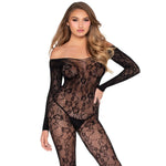 LEG AVENUE - 89366 BODYSTOCKING IN PIZZO NERO - TAGLIA UNICA
