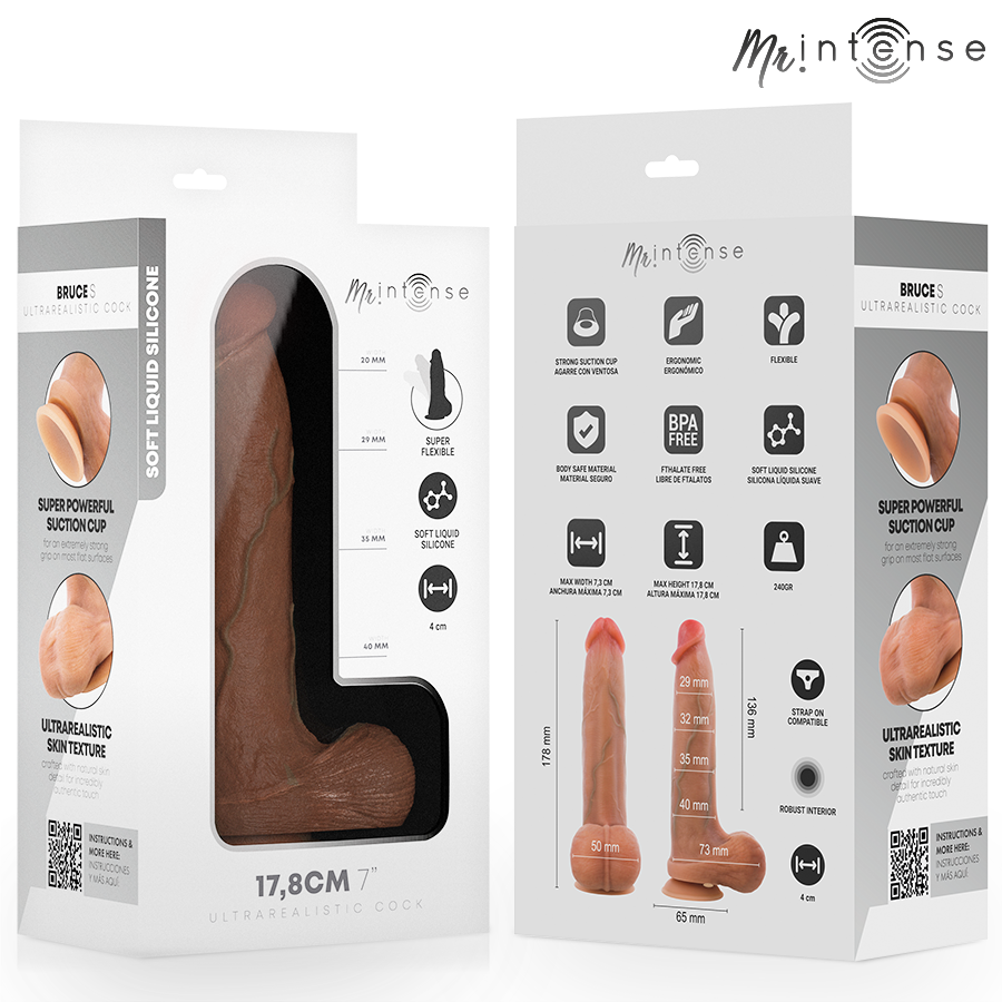 MR INTENSE - DILDO DE SILICONA DE BRUCE S CON TESTÍCULOS 17,8 CM -Ø- 4 CM