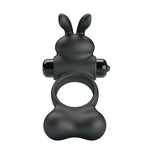 PRETTY LOVE - ANELLO PER PENE VIBRANTE CON STIMOLATORE A FORMA DI CONIGLIETTO, 10 FUNZIONI, NERO