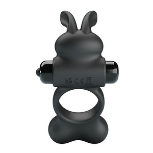 PRETTY LOVE - ANELLO PER PENE VIBRANTE CON STIMOLATORE A FORMA DI CONIGLIETTO, 10 FUNZIONI, NERO