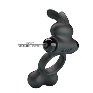 PRETTY LOVE - ANELLO PER PENE VIBRANTE CON STIMOLATORE A FORMA DI CONIGLIETTO, 10 FUNZIONI, NERO