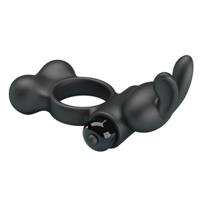 PRETTY LOVE - ANELLO PER PENE VIBRANTE CON STIMOLATORE A FORMA DI CONIGLIETTO, 10 FUNZIONI, NERO