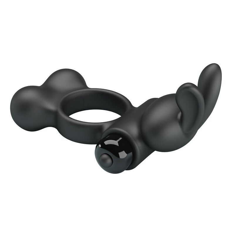 PRETTY LOVE - ANELLO PER PENE VIBRANTE CON STIMOLATORE A FORMA DI CONIGLIETTO, 10 FUNZIONI, NERO