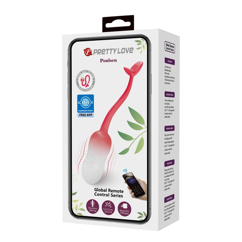 PRETTY LOVE - HUEVO VIBRADOR PULSEN CON CONTROL POR APP, 12 FUNCIONES, RECARGABLE POR USB, ROSA