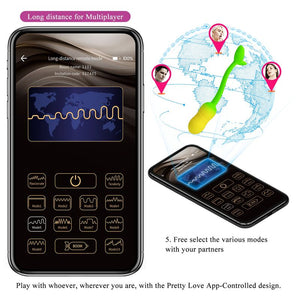 PRETTY LOVE - UOVO VIBRANTE CONTROLLABILE TRAMITE APP PULSEN, 12 FUNZIONI, RICARICABILE TRAMITE USB, VERDE-GIALLO