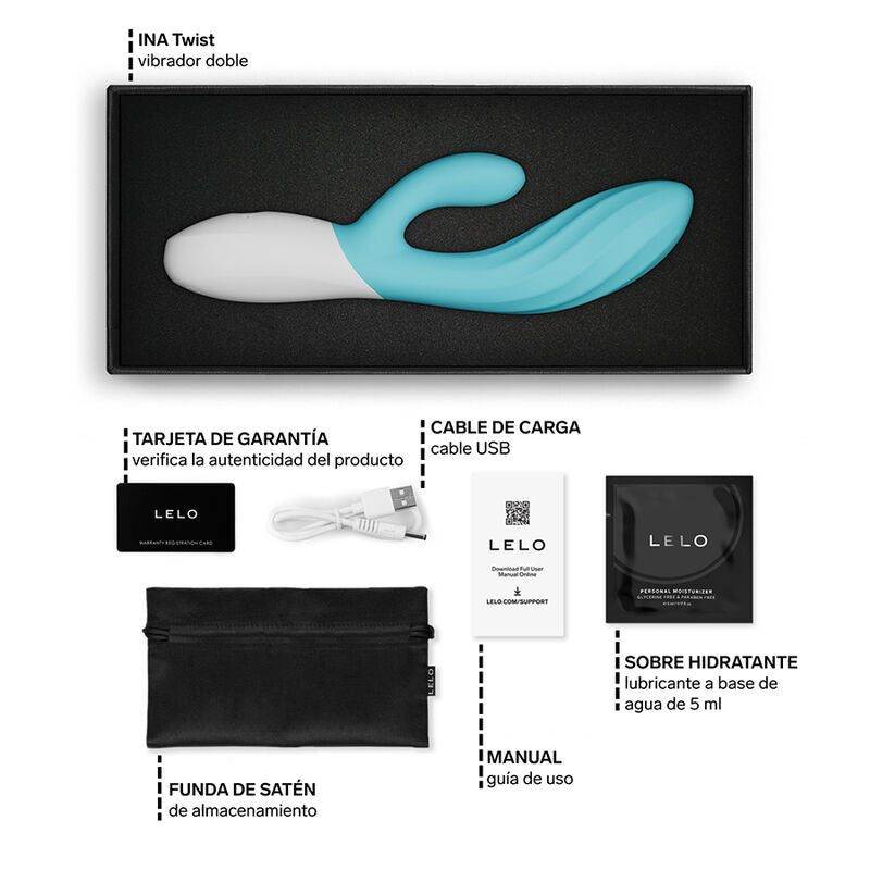 LELO - VIBRADOR DOBLE DE CONEJO INA TWIST PARA EL PUNTO G Y EL CLÍTORIS AZUL