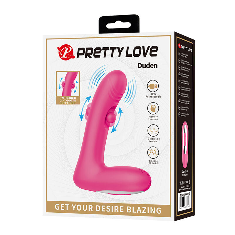 PRETTY LOVE - VIBRATORE RICARICABILE IN SILICONE DUDEN CON 12 MODALITÀ DI VIBRAZIONE E 3 MODALITÀ DI OSCILLAZIONE, ROSA