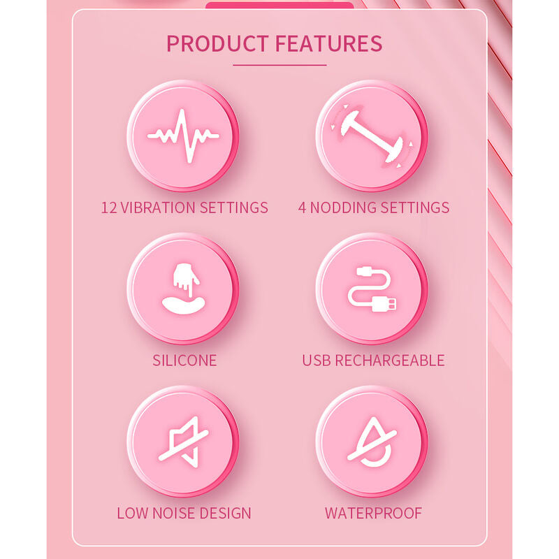 PRETTY LOVE - VIBRATORE RICARICABILE IN SILICONE DUDEN CON 12 MODALITÀ DI VIBRAZIONE E 3 MODALITÀ DI OSCILLAZIONE, ROSA