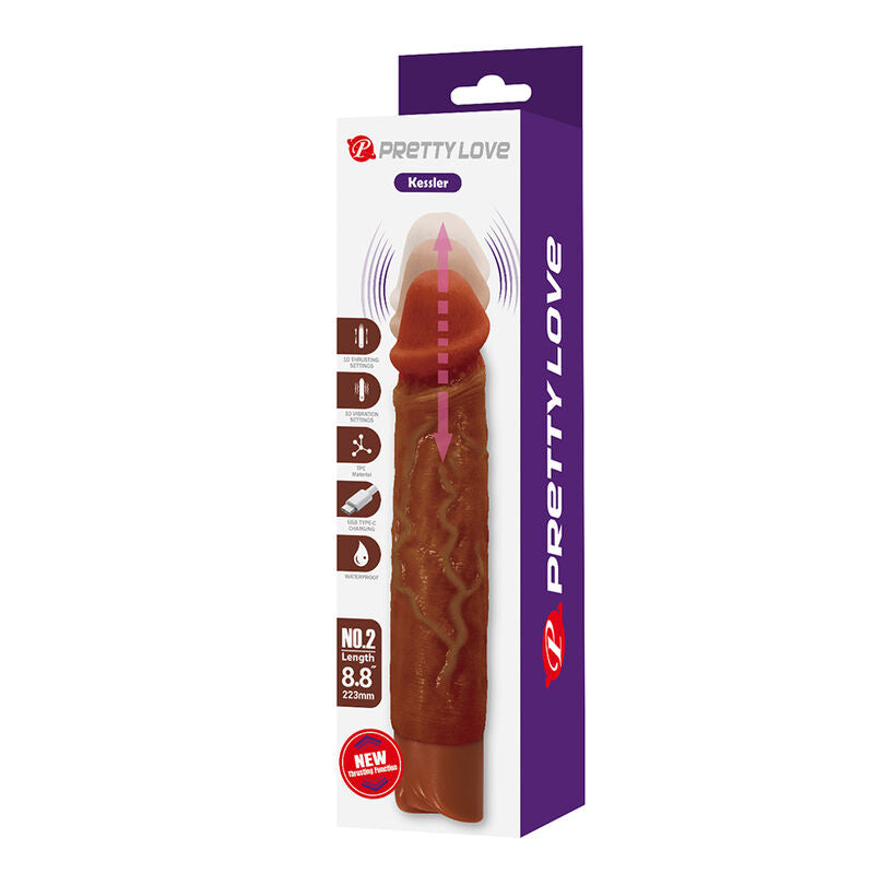 PRETTY LOVE - KESSLER DILDO VIBRANTE REALISTICO CON 10 MODALITÀ DI VIBRAZIONE E 10 ROTAZIONI, 22 CM, MARRONE