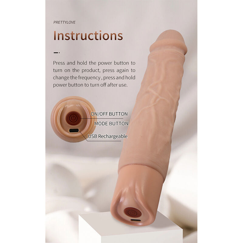 PRETTY LOVE - KESSLER DILDO VIBRANTE REALISTICO CON 10 MODALITÀ DI VIBRAZIONE E 10 ROTAZIONI, 22 CM NATURALE