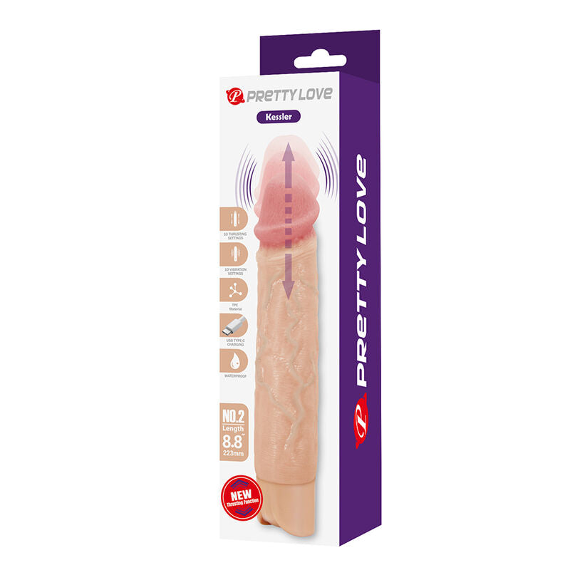 PRETTY LOVE - KESSLER DILDO VIBRANTE REALISTICO CON 10 MODALITÀ DI VIBRAZIONE E 10 ROTAZIONI, 22 CM NATURALE