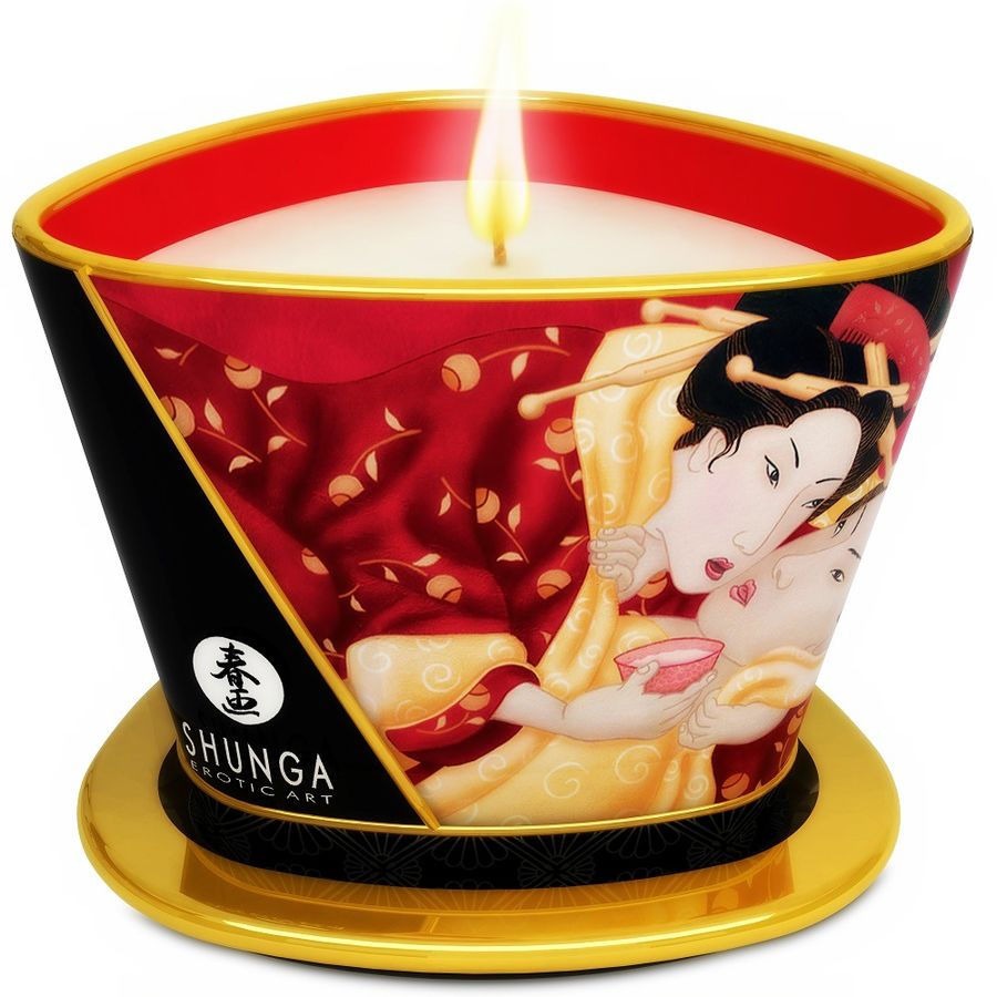 SHUNGA - MINI CARICIA A LA LUZ DE LAS VELAS VELA DE MASAJE FRESAS Y CAVA 170 ML