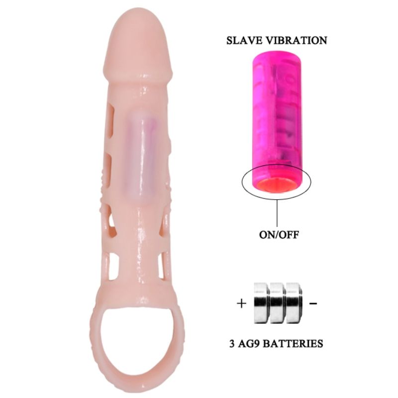 BAILE - PENIS EXTENDER SLEEVE WITH VIBRATION AND NATURAL STRAP 13.5 CM