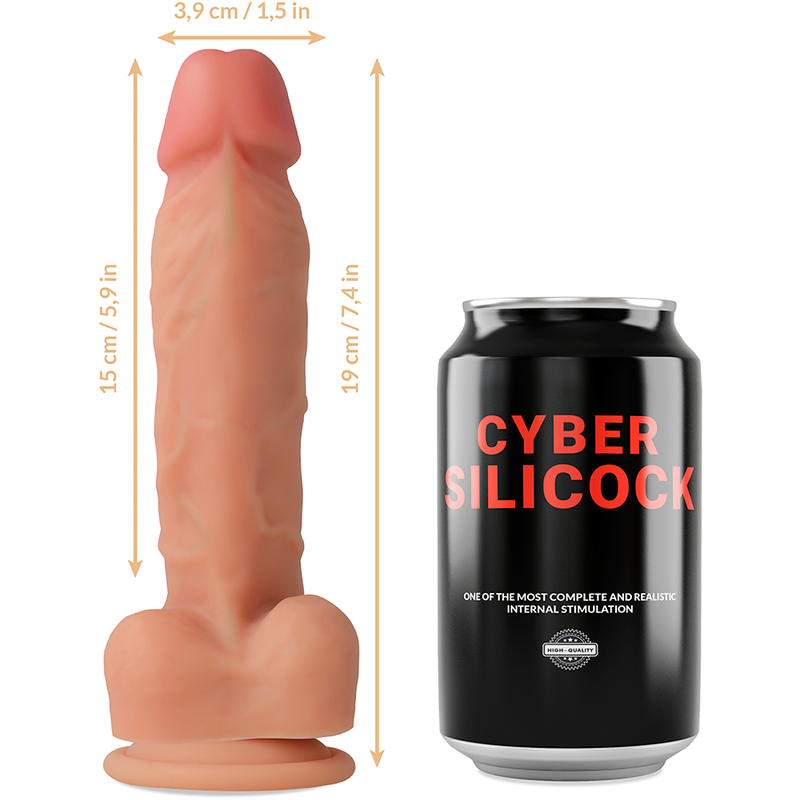 CYBER SILICOCK - DILDO EN SILICONA LÍQUIDA OLIVER CON 3 ANILLOS DE REGALO 19 CM -O- 3.9 CM