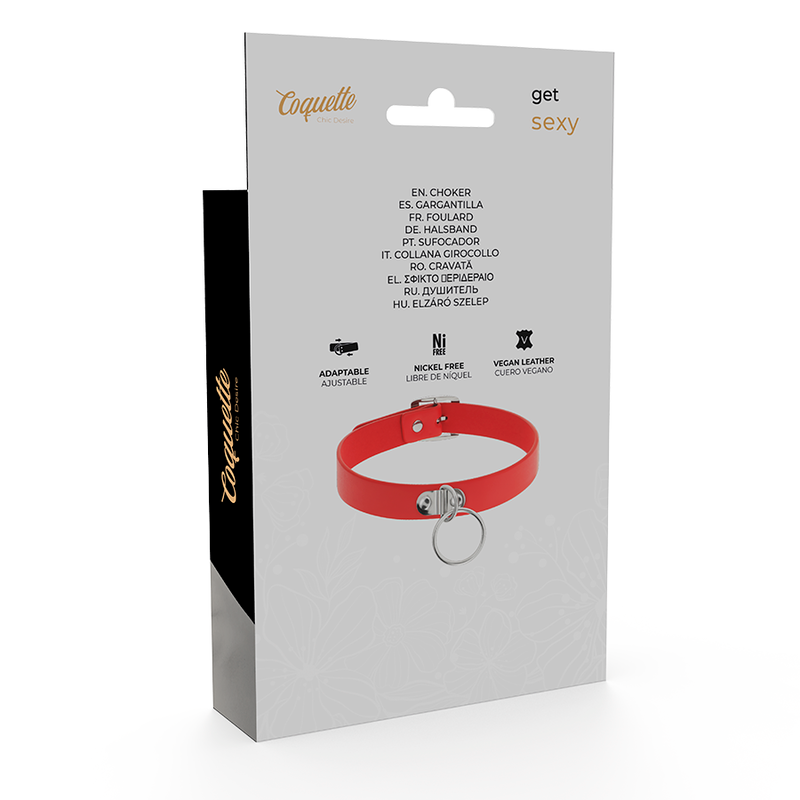 COQUETTE CHIC DESIRE - RED VEGAN LEATHER COLLAR WOMEN'S FETISH ACCESSORY