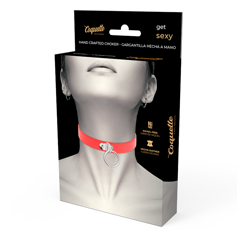 COQUETTE CHIC DESIRE - RED VEGAN LEATHER COLLAR WOMEN'S FETISH ACCESSORY