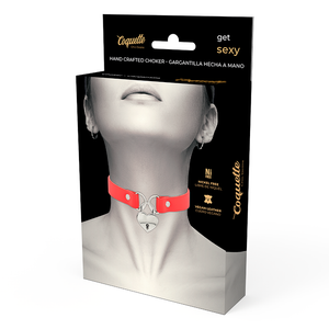 COQUETTE CHIC DESIRE - COLLAR DE PIEL VEGANA ROJA CON ACCESORIO DE CORAZÓN CON LLAVE