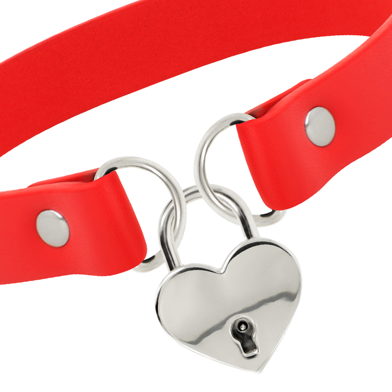 COQUETTE CHIC DESIRE - COLLAR DE PIEL VEGANA ROJA CON ACCESORIO DE CORAZÓN CON LLAVE