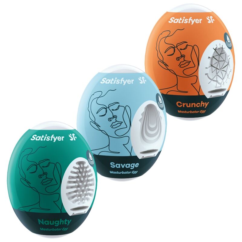 SATISFYER - 3 MASTURBATORI A FORMA DI UOVO NAUGHTY, SAVAGE E CRUNCHY