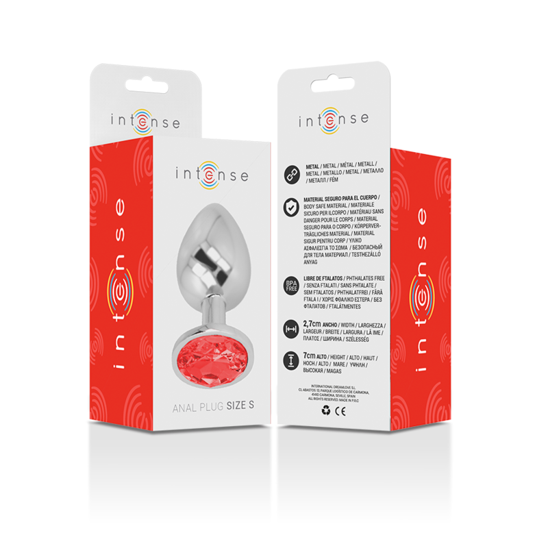 INTENSO - TAPÓN ANAL DE METAL DE ALUMINIO CON CRISTAL ROJO TALLA S
