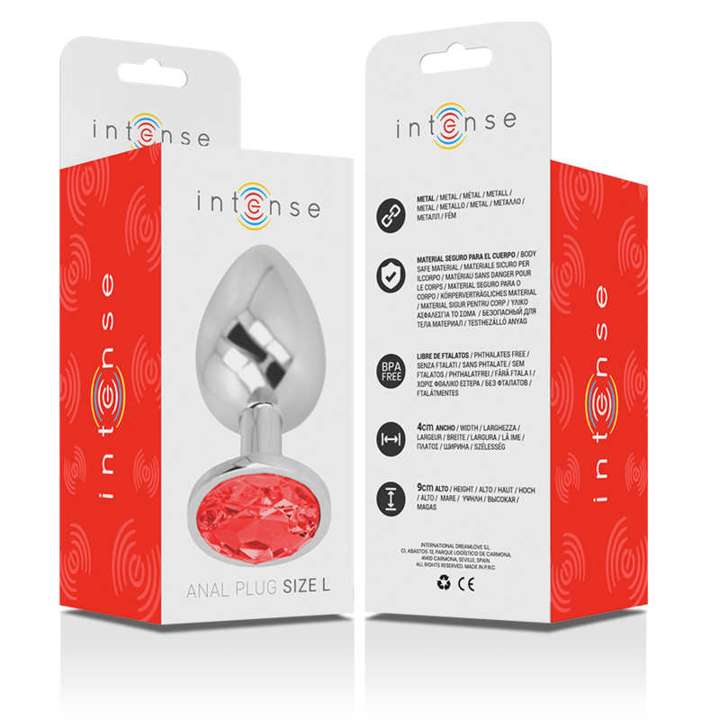 INTENSE - ENCHUFE ANAL DE METAL DE ALUMINIO CON CRISTAL ROJO TALLA L