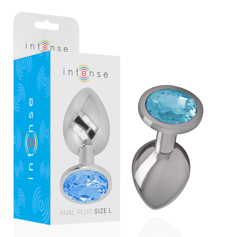 INTENSE - ENCHUFE ANAL DE METAL DE ALUMINIO CON CRISTAL AZUL TALLA L