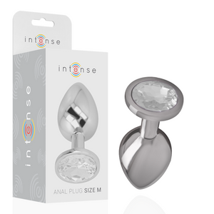 INTENSE - METAL ALUMINUM ANAL PLUG WITH SILVER CRYSTAL SIZE M