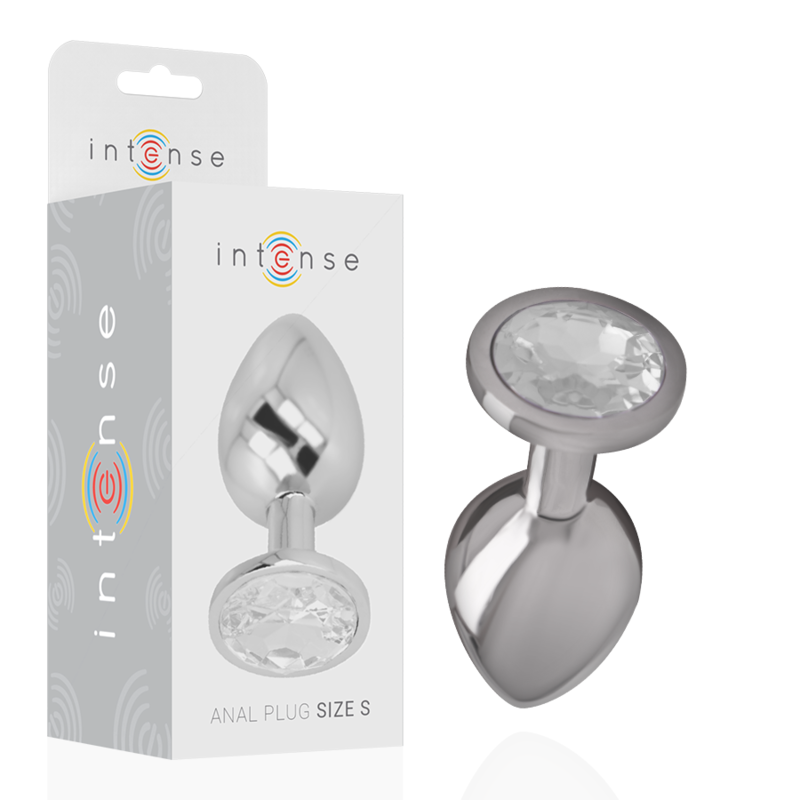 INTENSE - BUTT PLUG ANAL DE ALUMINIO CON CRISTAL PLATEADO TALLA S