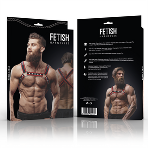 FETICHISTA SUMISA ACTITUD - ARNÉS DE ECOCUERO PARA HOMBRE DE BULLDOG NEGRO/ROJO