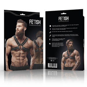 FETISH SUBMISSIVE ATTITUDE - MEN'S STUDDED CROSS CHEST HARNESS IN FAUX LEATHER