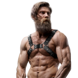 FETISH SUBMISSIVE ATTITUDE - MEN'S ADJUSTABLE FAUX LEATHER HARNESS FOR BULLDOG