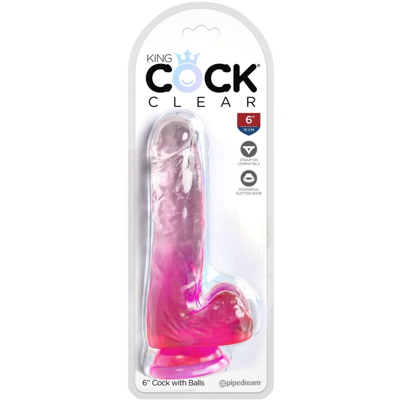 KING COCK - PENE REALISTA TRANSPARENTE CON TESTÍCULOS 13.5 CM ROSA